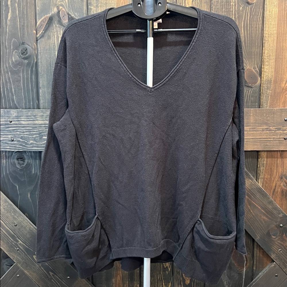 J. Jill Oversized Black Tunic XL Pockets Soft Lagenlook Neutral Minimalist
